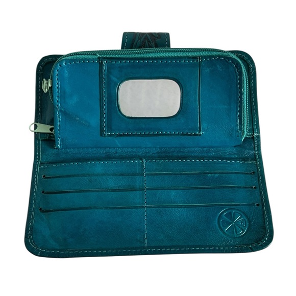 Saly Limon USA Handmade Teal Wallet Floral Tooled Vintage Bohemian Western Style - Picture 6 of 8